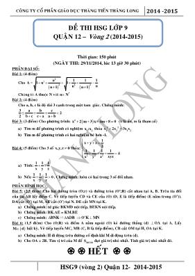 Đề thi HSG lớp 9 Quận 12  vòng 2 (2014-2015) môn Toán